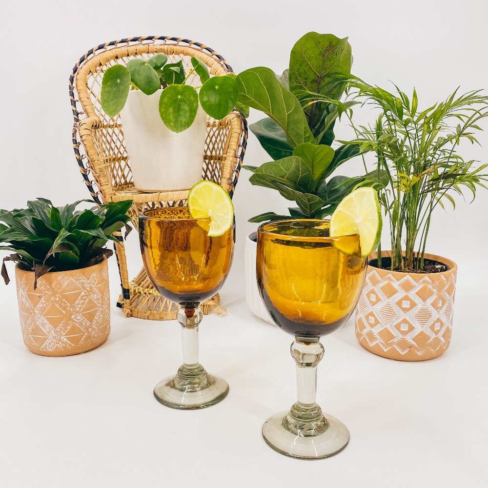Vintage Boho Wine Cocktail Glasses Set of 2 Glass